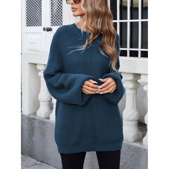 Womens Oversized Knit Sweater Viscose Nylon Polyester Batwing Sleeve Pullover - Picture 7 of 8
